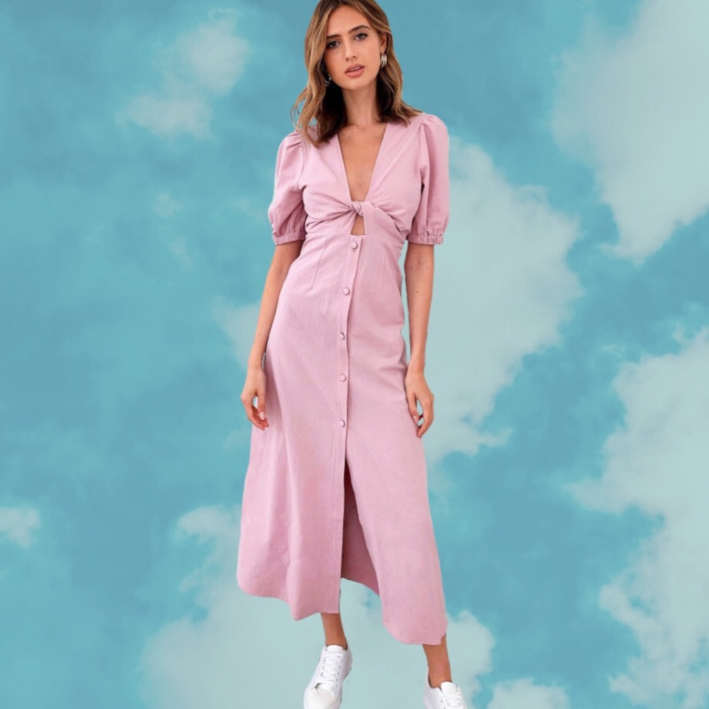 Knot Front Button Maxi Dress